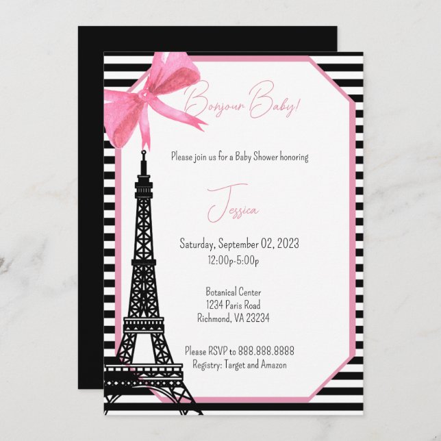 Invitation Paris Baby shower à thème (Devant / Derrière)