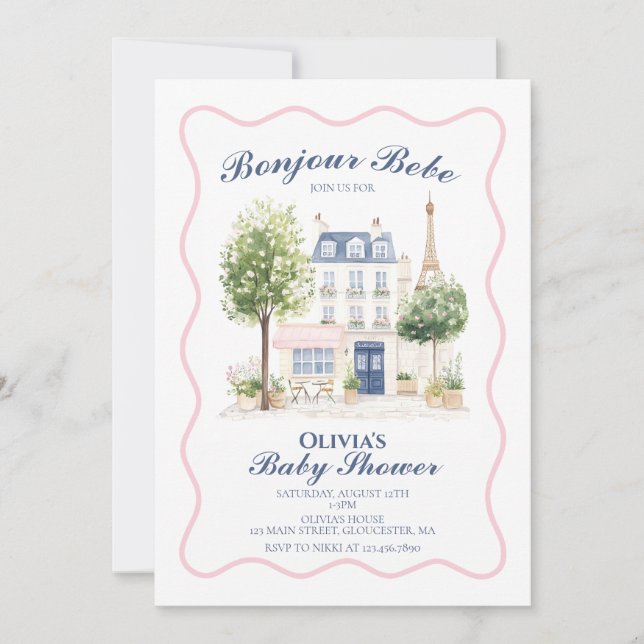 Invitation Paris Baby shower Café Parisien Tea Party (Devant)