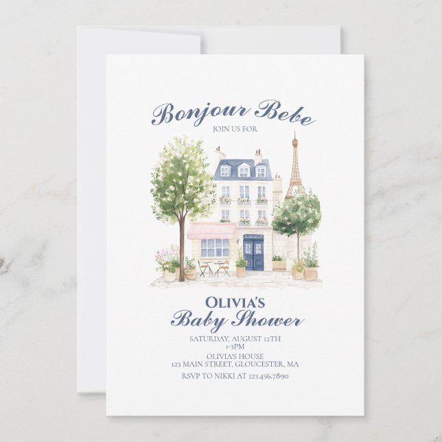 Invitation Paris Baby shower Café Parisien Tea Party (Devant)