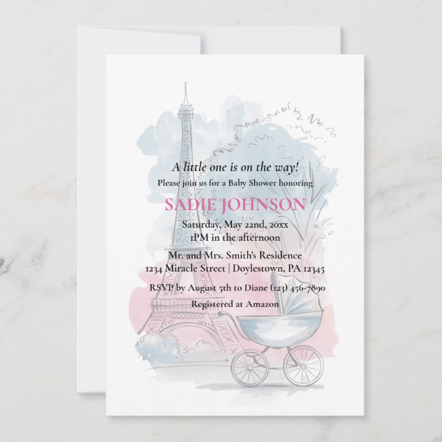 Invitation Paris Baby Shower Eiffel Tower Gender Neutral  (Devant)