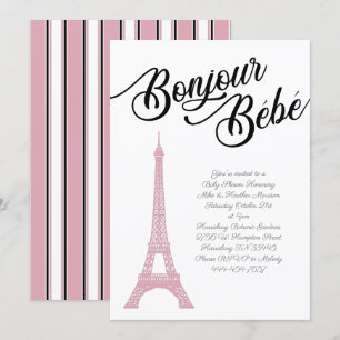 Invitation Paris Baby shower rose Parisienne