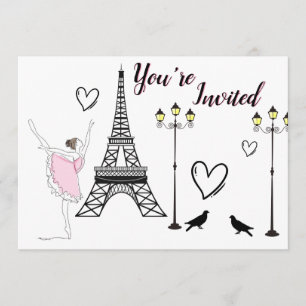 Invitation Paris Ballerina et la Tour Eiffel Ballet filles