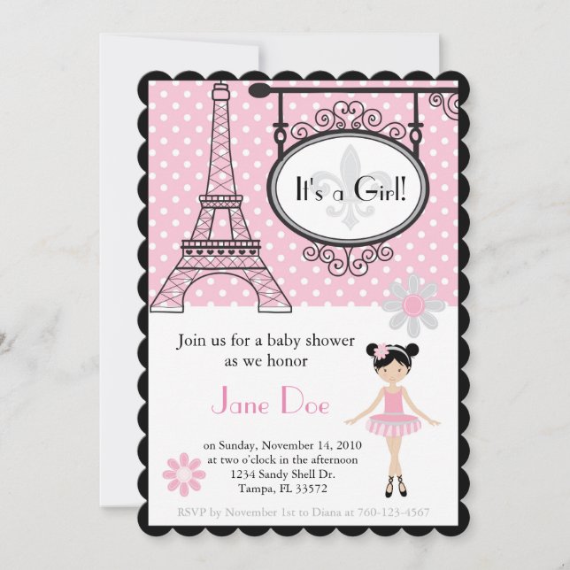 Invitation Paris Ballerina pour la douche/Annivers (Devant)