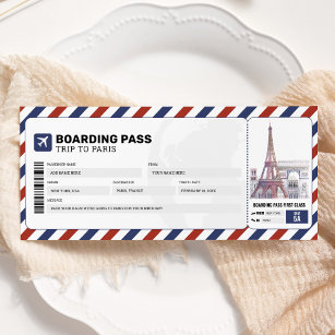 Invitation Paris Boarding Pass Voyage Avion Billet cadeau