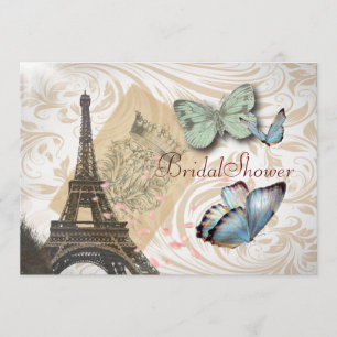 Invitation Paris Butterfly élégante Fête des mariées Vintage