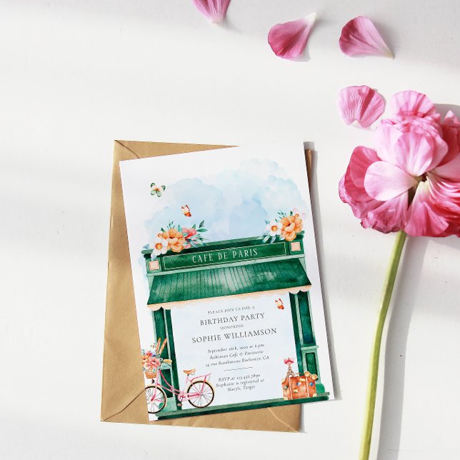 Invitation Paris Café Boulangerie Aquarelle Fête d'anniversai (Créateur téléchargé)