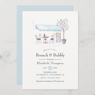 Invitation Paris Café Watercolor Brunch et Bubbly