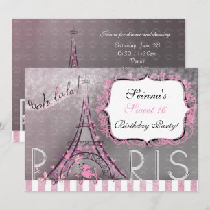 Invitation Paris Chic Étincelle Tour Eiffel Fête Douze Ans