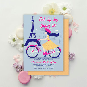 Invitation Paris Eiffel Vélo Ooh La Blue Jaune Sweet 16