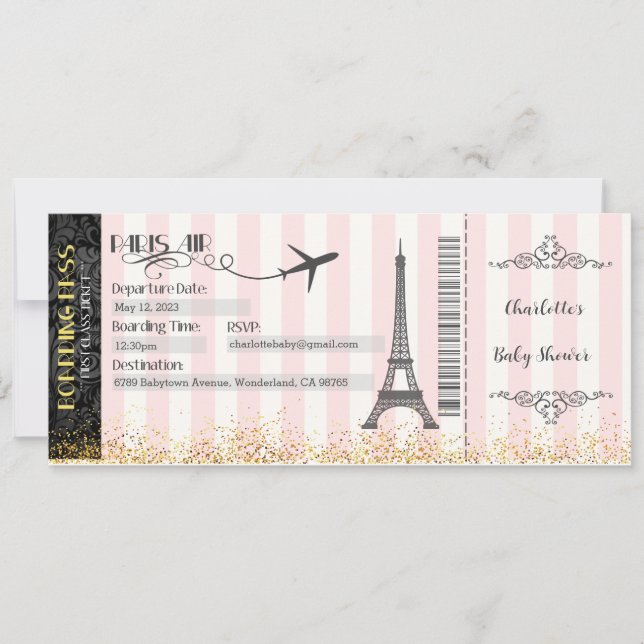 Invitation Paris Embarquement Pass Invitation, Bébé, Mariée (Devant)