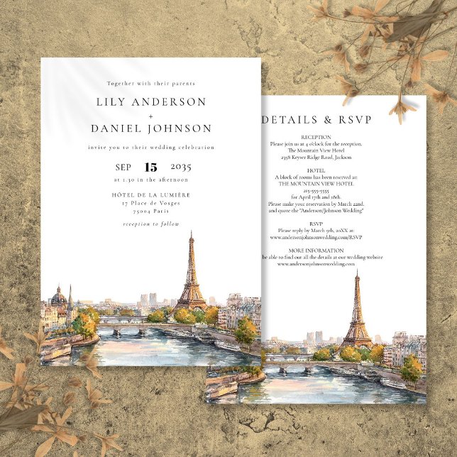 Invitation Paris France Destination Tout En Un Mariage (Paris France Destination All In One Wedding Invitation)