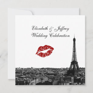 Invitation Paris France Skyline Baiser #1 BW Mariage