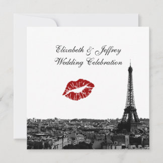 Invitation Paris France Skyline Baiser #1 BW Mariage