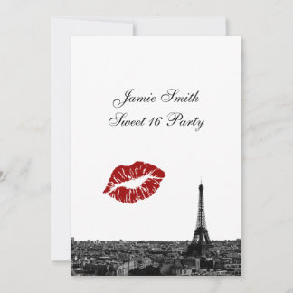Invitation Paris France Skyline Baiser #1 BW Sweet 16 V