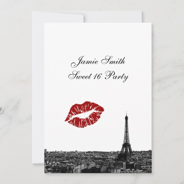 Invitation Paris France Skyline Baiser #1 BW Sweet 16 V (Devant)
