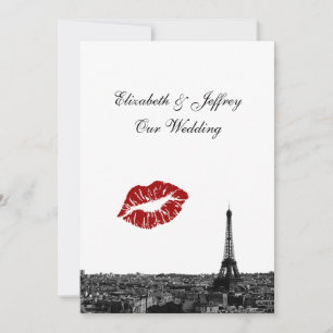 Invitation Paris France Skyline Baiser #1 BW V Mariage