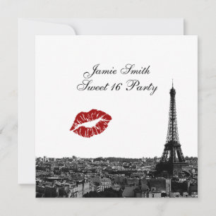 Invitation Paris France Skyline Kiss #1 BW Sweet 16
