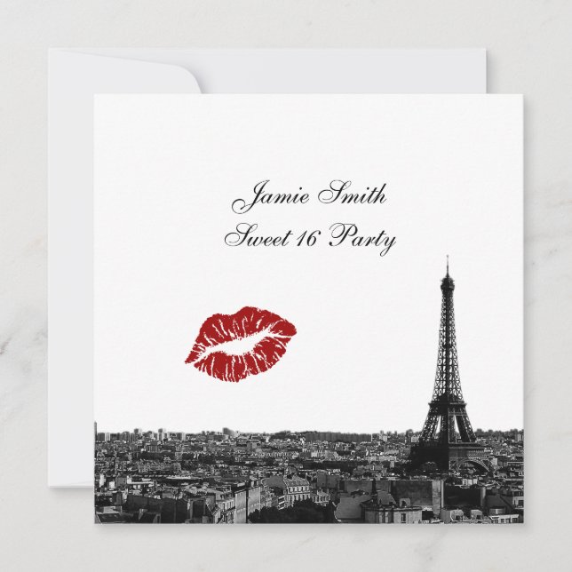 Invitation Paris France Skyline Kiss #1 BW Sweet 16 V (Devant)