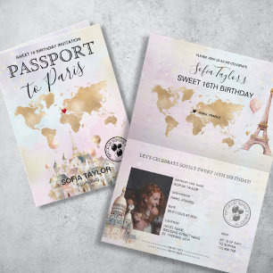 Invitation Paris France Sweet 16 Anniversaire Passeport
