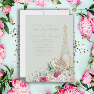Invitation Paris France Tour Eiffel Mariage Vert Menthe