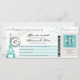 Invitation Paris France Tour Eiffel Passe Vintage d'embarquem