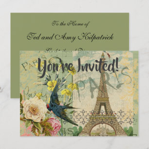 Invitation Paris France Voyage Vintage Art Antique Peinture