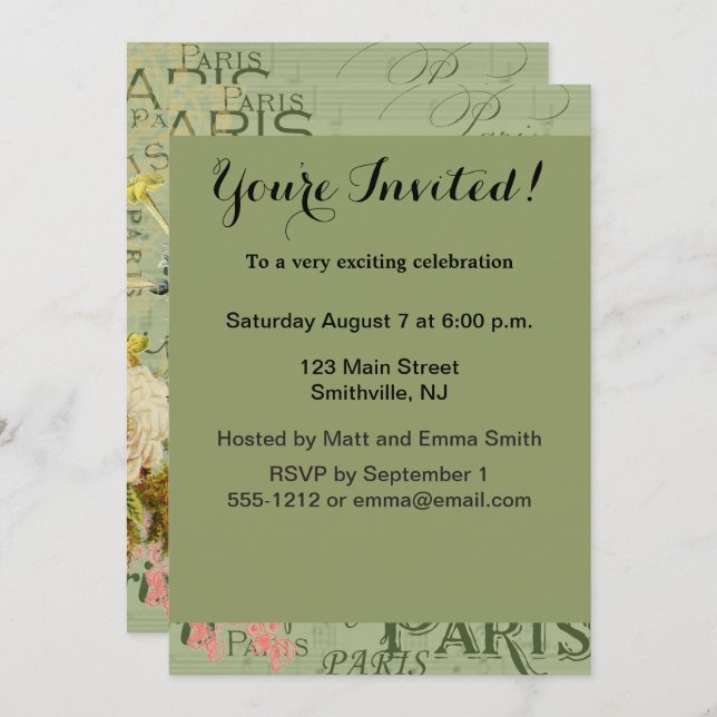 Invitation Paris France Voyage Vintage Art Antique Peinture (Devant / Derrière)