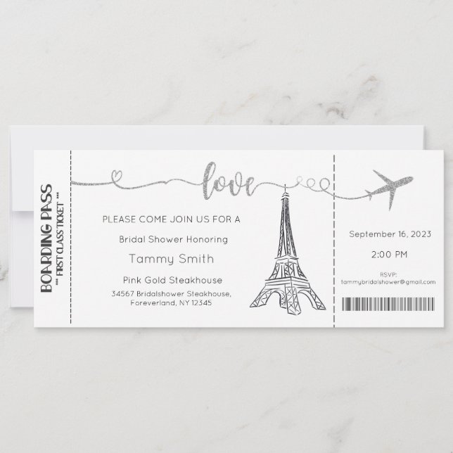 Invitation Paris, Invitation de la douche nuptiale (Devant)