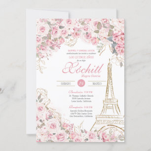 Invitation Paris Jardin Rose Fleuri Quinceanera rose