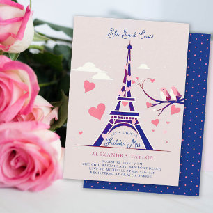Invitation Paris Lovebirds Coeurs roses Fête des mariées mari