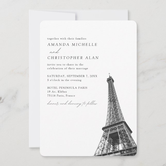 Invitation Paris Mariage Custom Tour Eiffel (Devant)