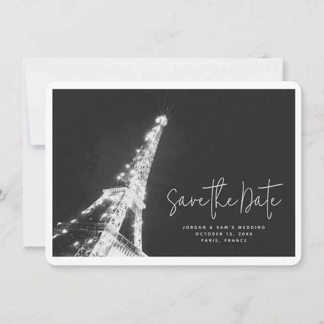 Invitation Paris Mariage Tour Eiffel Photo Enregistrer la dat (Devant)