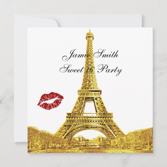 Invitation Paris Or France Skyline Baiser #2 Sweet 16 SQ (Devant)