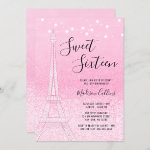Invitation Paris Parties scintillant rose Lumière Sweet 16