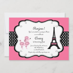 Invitation Paris Pink Poodle Tour Eiffle Tea Party