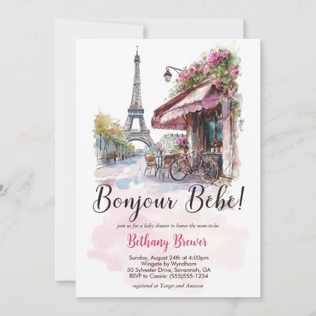 Invitation Paris pour Baby Shower Parisien (Devant)