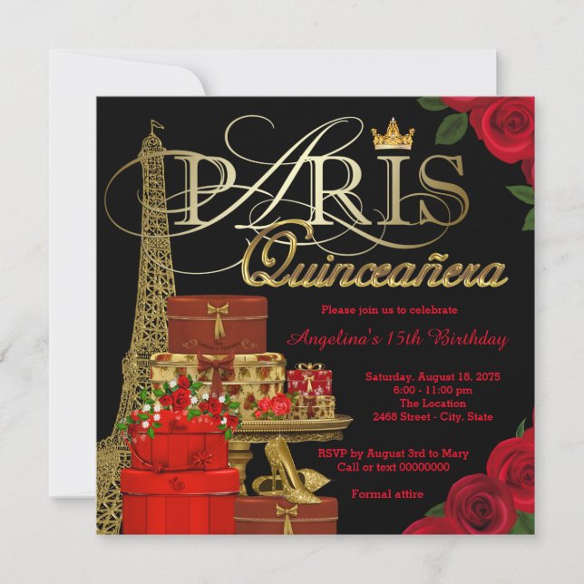 Invitation Paris Quinceanera (Devant)