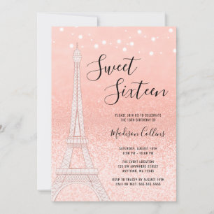 Invitation Paris Rose Gold Parties scintillant Lights Sweet 1