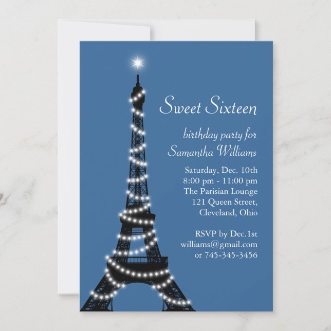 Invitation Paris Sweet 16 en bleu (Devant)