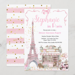 Invitation Paris Sweet sixteen 16ème anniversaire Fille rose