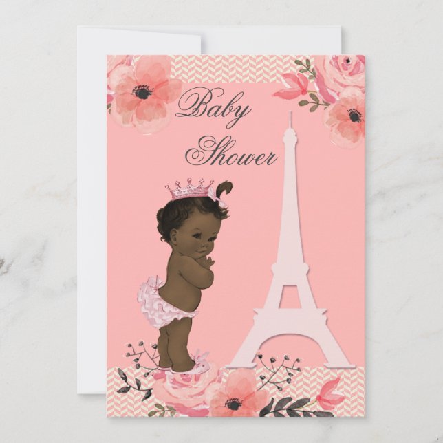 Invitation Paris Tour Eiffel Baby shower ethnique Princesse (Devant)
