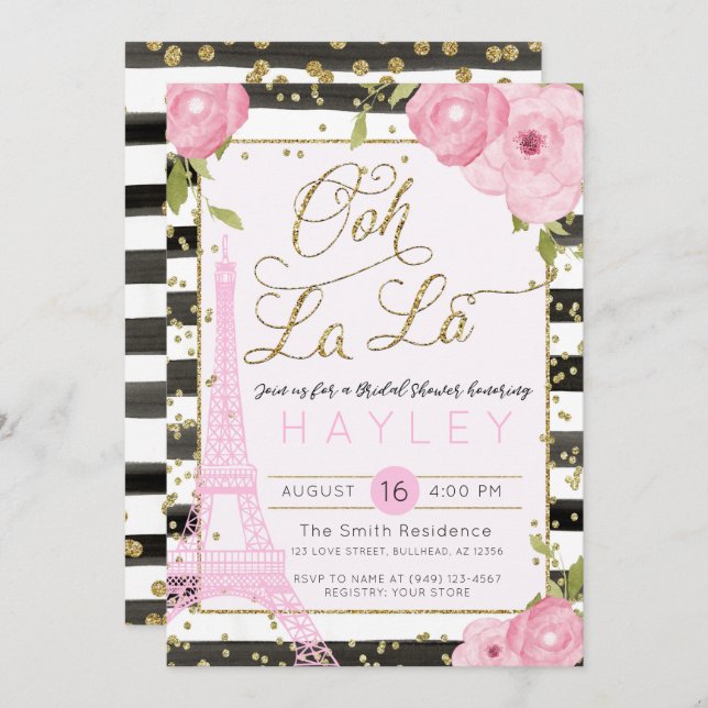 Invitation Paris Tour Eiffel Black Gold Fête des mariées Invi (Devant / Derrière)