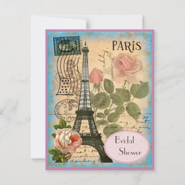 Invitation Paris Tour Eiffel et Fête de l'mariée Rose (Devant)