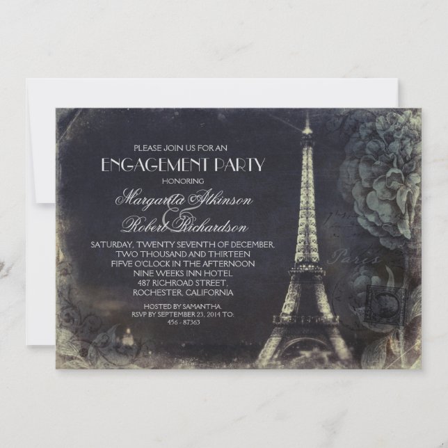 Invitation Paris Tour Eiffel Fête de fiançailles vintage (Devant)