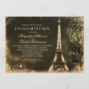 Invitation Paris Tour Eiffel Fête de fiançailles vintage