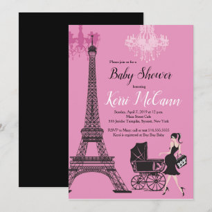 Invitation Paris Tour Eiffel Filles Baby shower rose