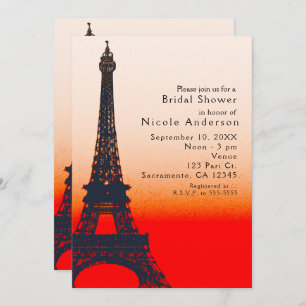 Invitation Paris Tour Eiffel Orange coucher de soleil Chic In