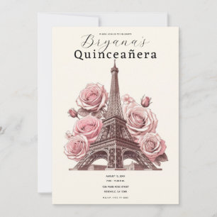 Invitation Paris Tour Eiffel & Roses Roses Quinceañera