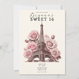 Invitation Paris Tour Eiffel & Roses Roses Roses Roses Douces