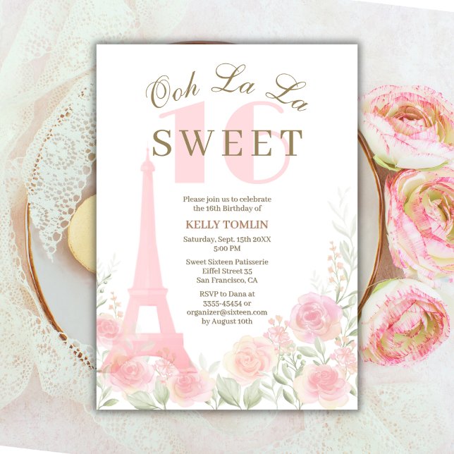 Invitation Paris, Tour Eiffel Sweet 16 Anniversaire Invitatio (Sweet 16 - Paris theme)